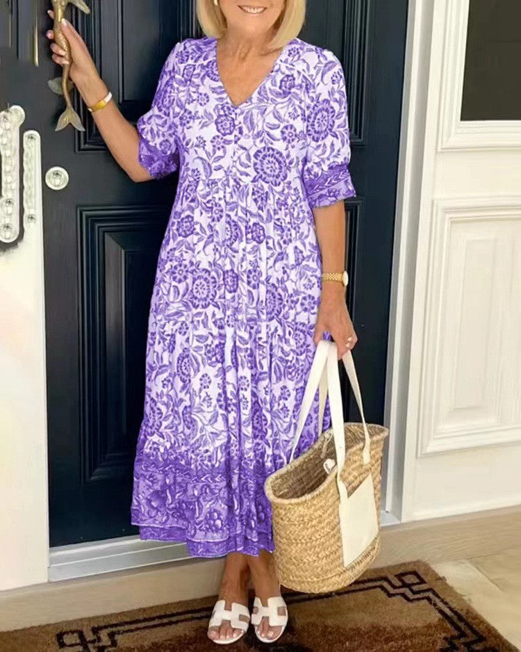 Vestido Maxi Floral Trina para Mujer – Vestido con Escote en V Ligero Elegante Casual