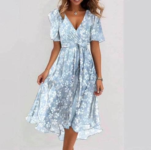 Everly Robe Midi Femme – Florale, Décolleté en V Élégant & Coupe Fluide