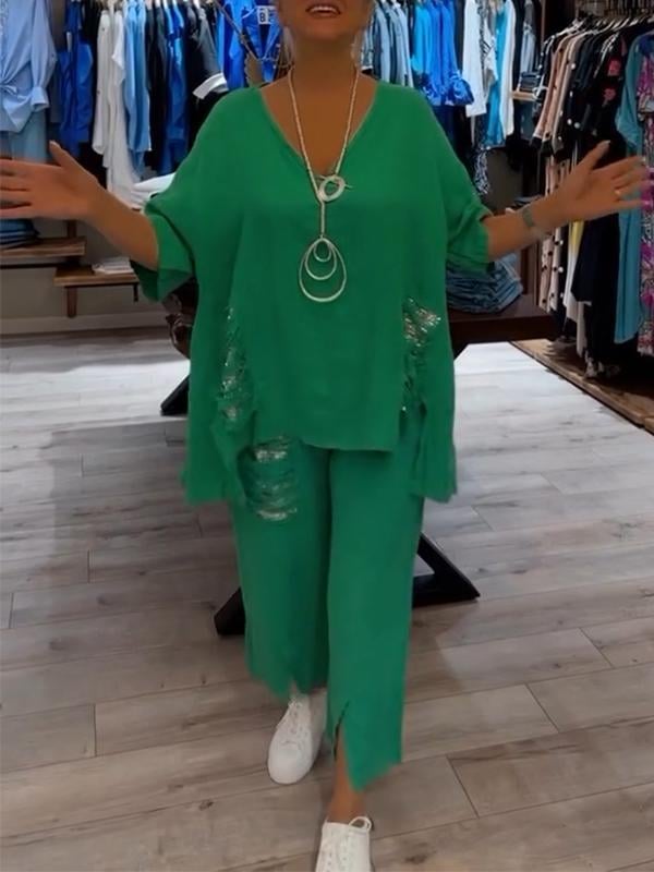 Shiara Conjunto Mujer Dos Piezas – Conjunto Oversize con Cintura Elástica y Pantalones Anchos
