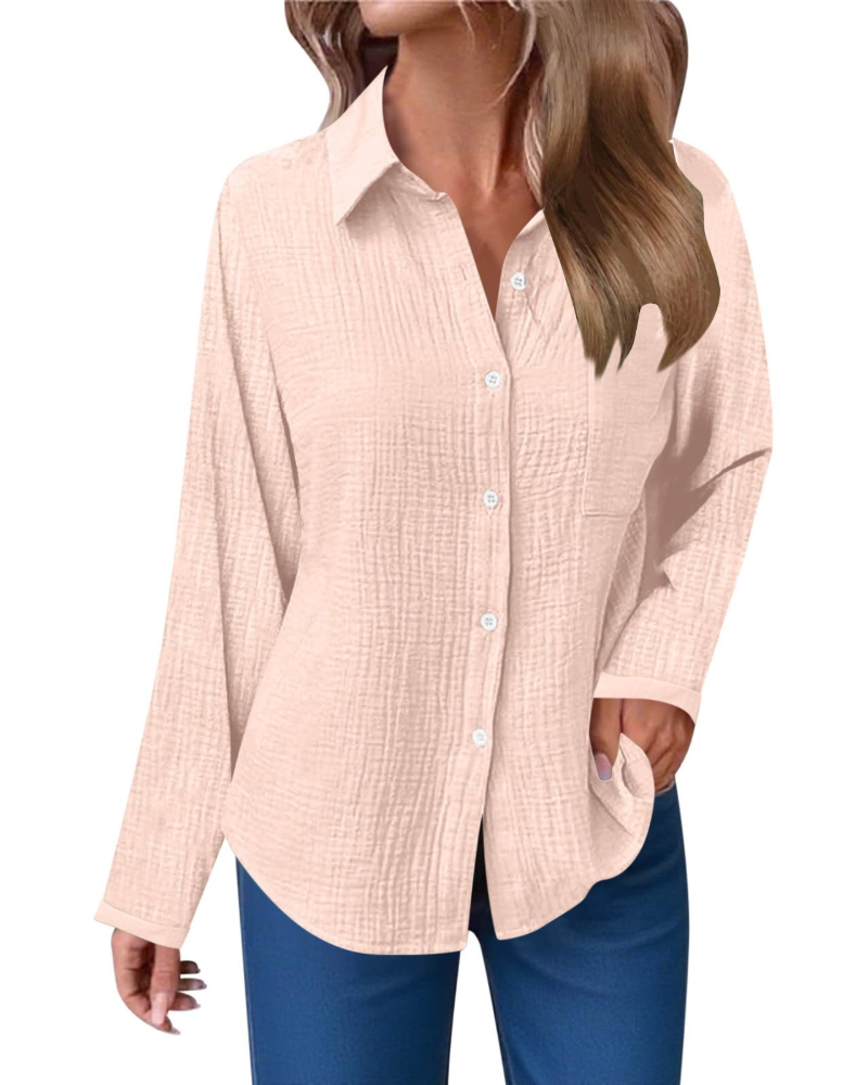 Blusa Hannah Donna – Camisa de Muselina de Algodón con Escote en V, Botones y Bolsillo