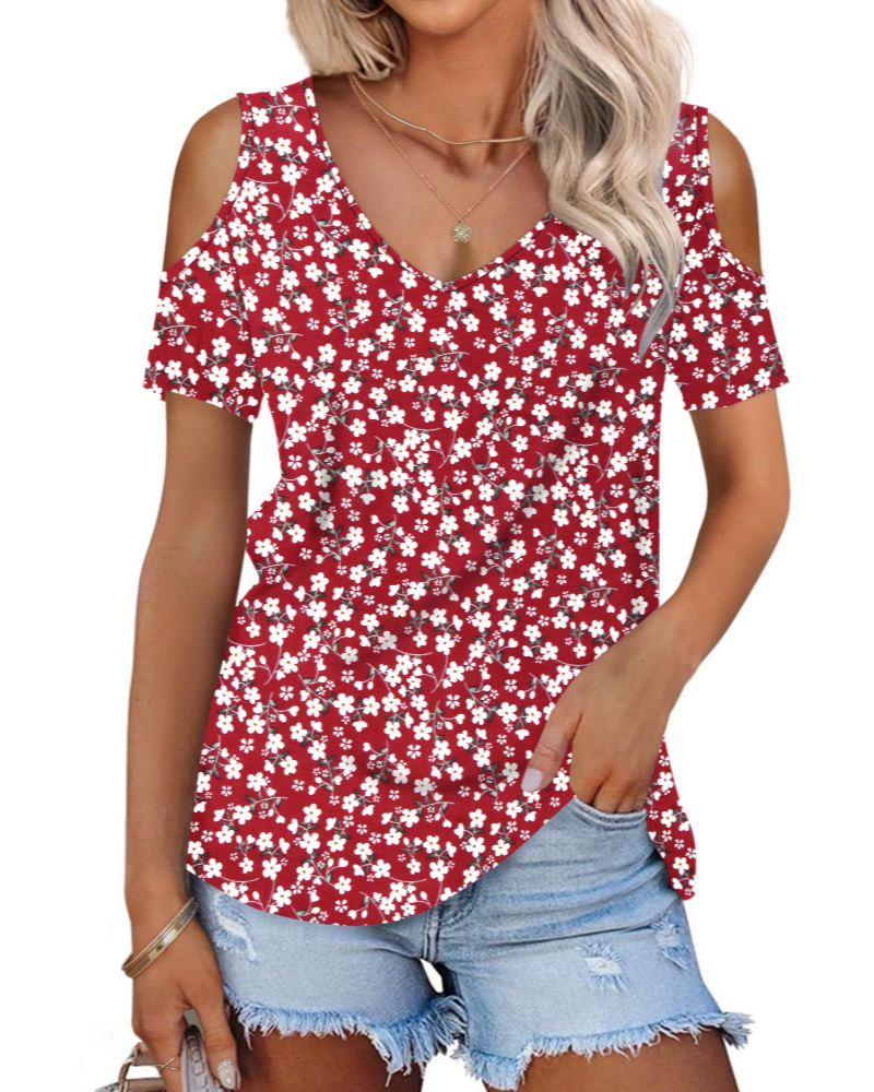 Ariana Top Donna – T-shirt d'été à épaules dénudées avec col en V et manches courtes