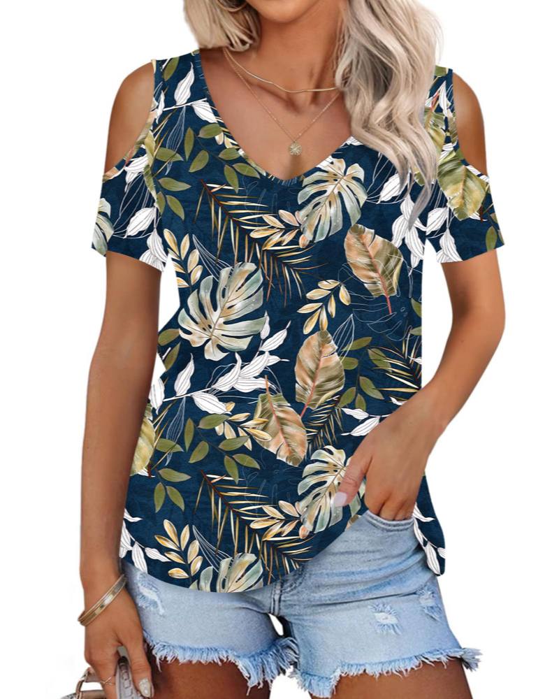 Ariana Top Donna – T-shirt d'été à épaules dénudées avec col en V et manches courtes