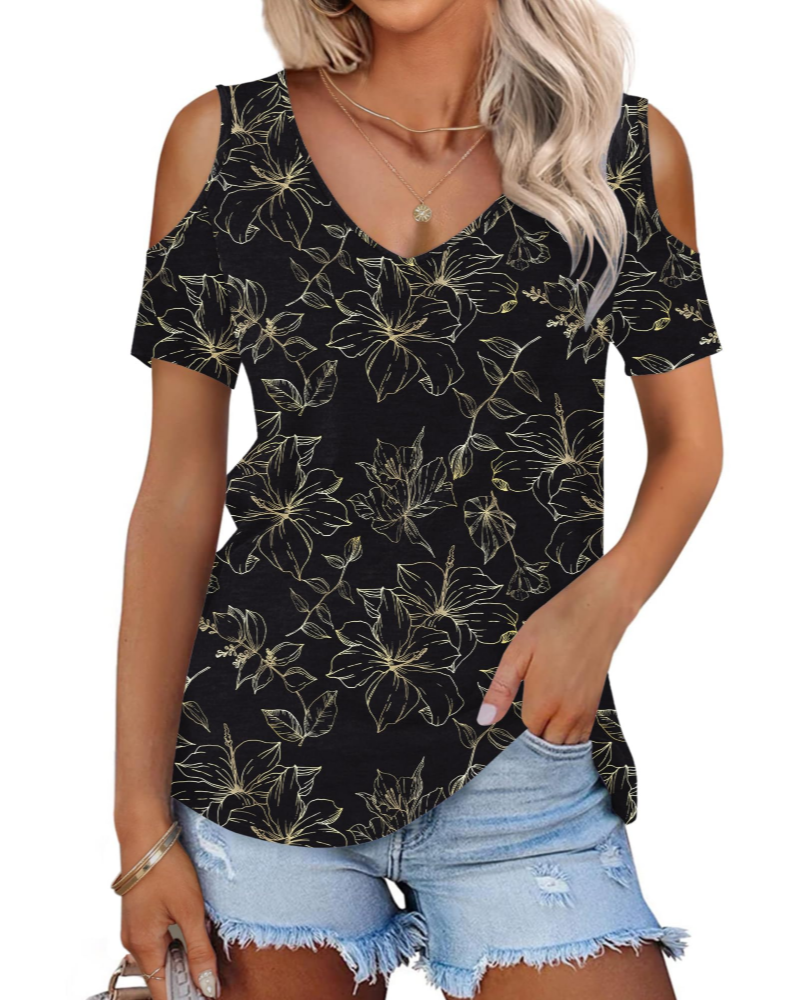Ariana Top Donna – T-shirt d'été à épaules dénudées avec col en V et manches courtes