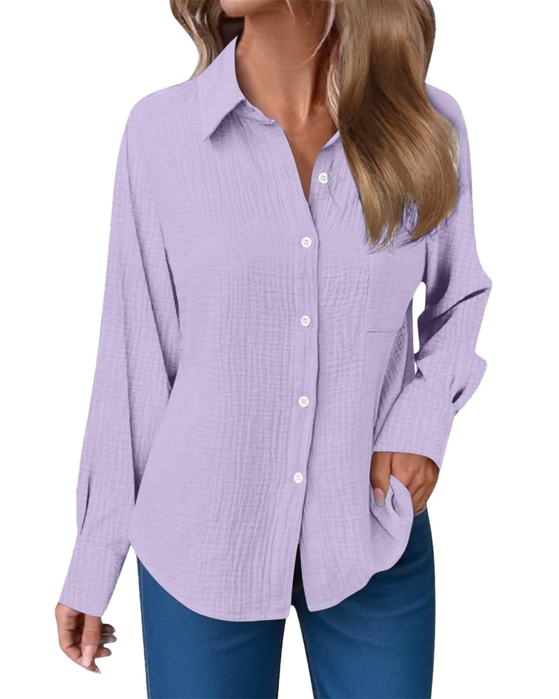 Blusa Hannah Donna – Camisa de Muselina de Algodón con Escote en V, Botones y Bolsillo