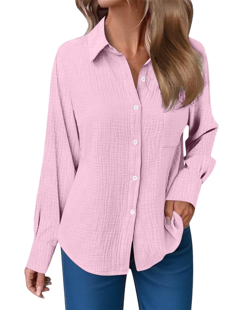 Blusa Hannah Donna – Camisa de Muselina de Algodón con Escote en V, Botones y Bolsillo