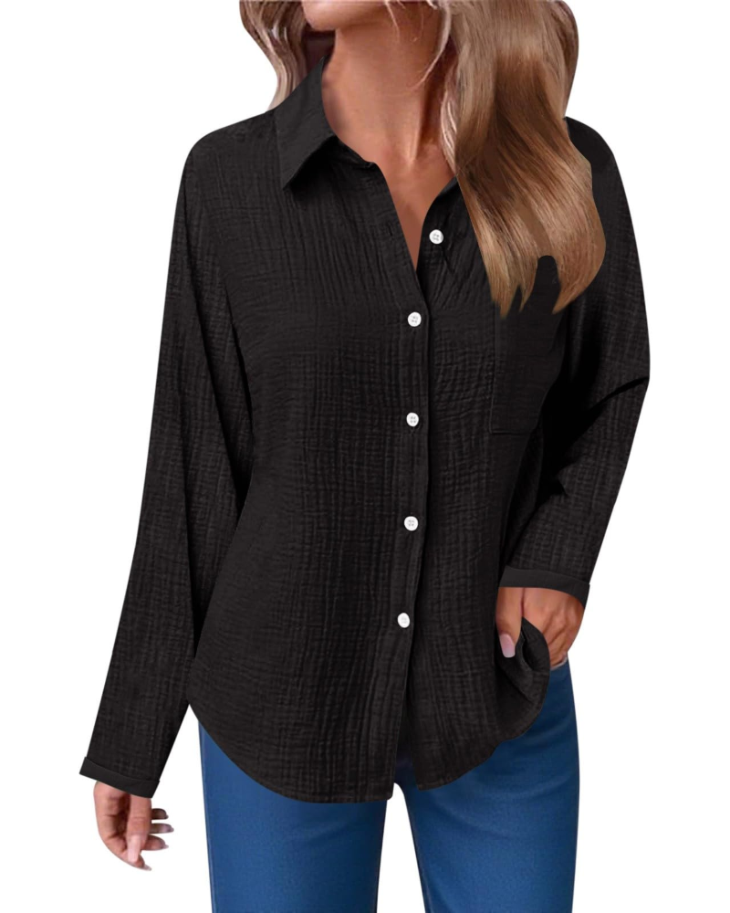 Blusa Hannah Donna – Camisa de Muselina de Algodón con Escote en V, Botones y Bolsillo