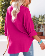 Sienna Women's Blouse – Oversized Cotton Shirt with V-Neck, Buttons & Pocket