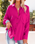 Sienna Women's Blouse – Oversized Cotton Shirt with V-Neck, Buttons & Pocket