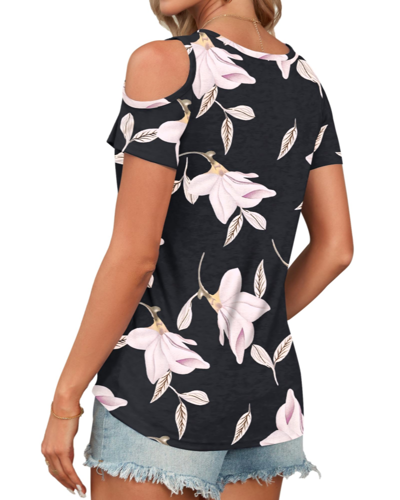 Ariana Top Donna – Letní tričko Cold Shoulder s výstřihem do V a krátkými rukávy