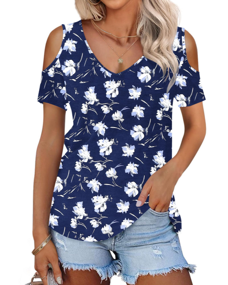 Ariana Top Donna – T-shirt d'été à épaules dénudées avec col en V et manches courtes