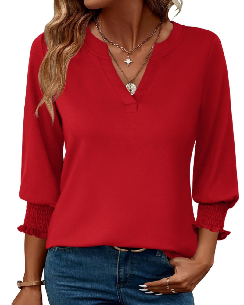 Blusa Eleanor para mujer – Top floral con escote en V, mangas 3/4 y puños con volante