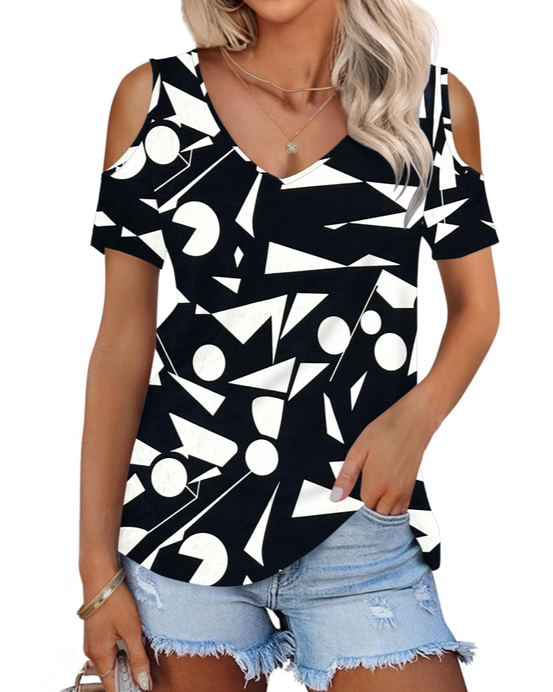 Ariana Top Donna – T-shirt d'été à épaules dénudées avec col en V et manches courtes