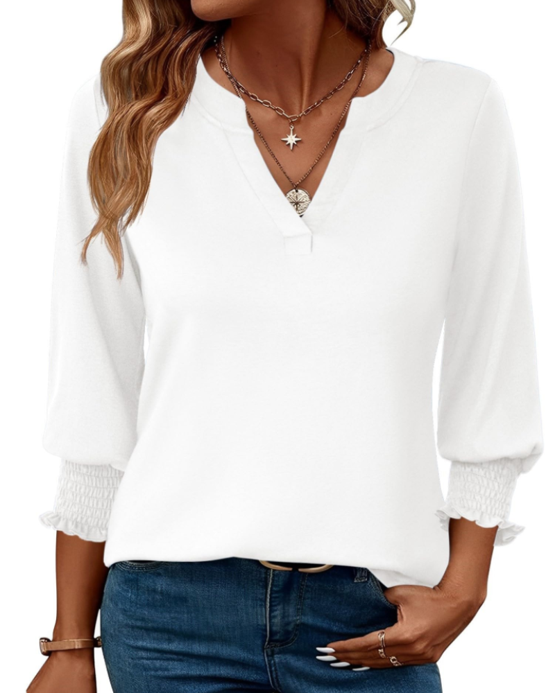 Blusa Eleanor para mujer – Top floral con escote en V, mangas 3/4 y puños con volante