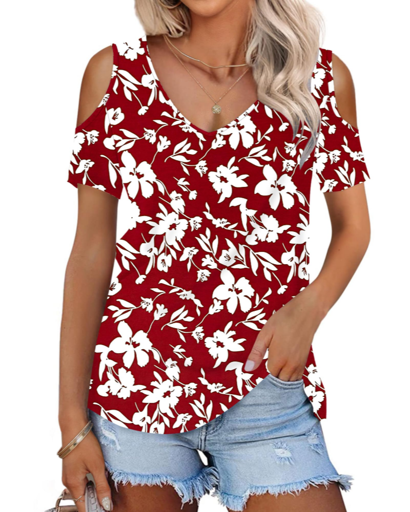Ariana Top Donna – T-shirt d'été à épaules dénudées avec col en V et manches courtes
