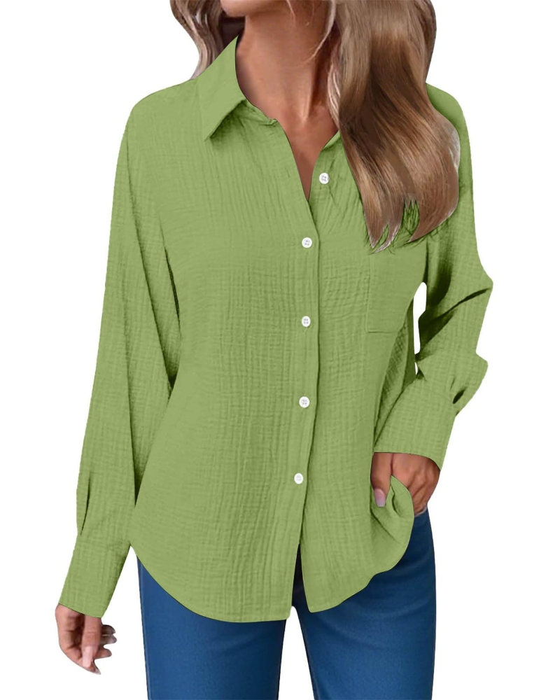 Blusa Hannah Donna – Camisa de Muselina de Algodón con Escote en V, Botones y Bolsillo