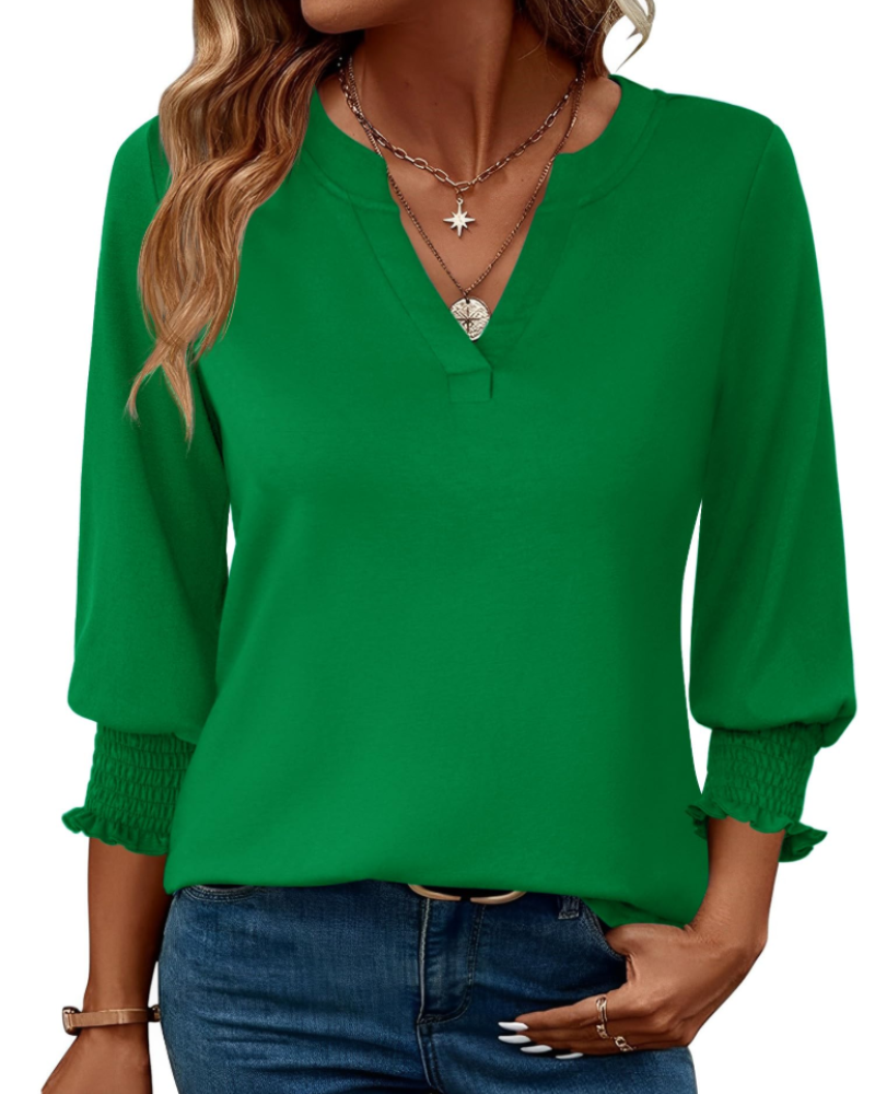 Blusa Eleanor para mujer – Top floral con escote en V, mangas 3/4 y puños con volante