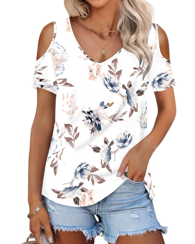 Ariana Top Donna – T-shirt d'été à épaules dénudées avec col en V et manches courtes
