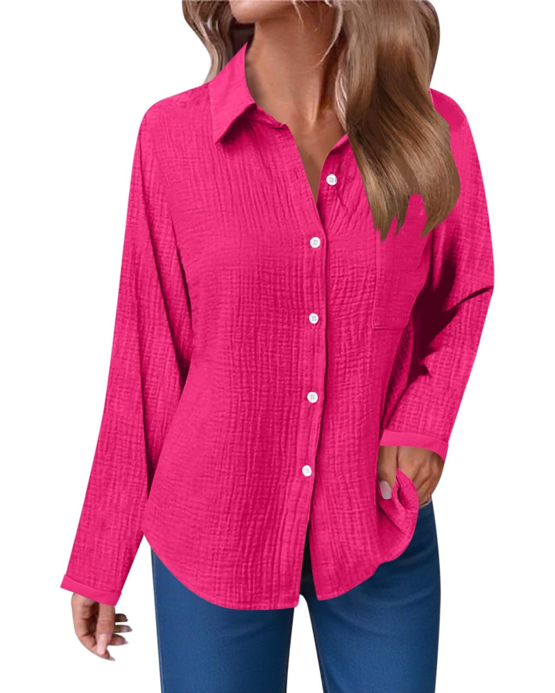 Blusa Hannah Donna – Camisa de Muselina de Algodón con Escote en V, Botones y Bolsillo