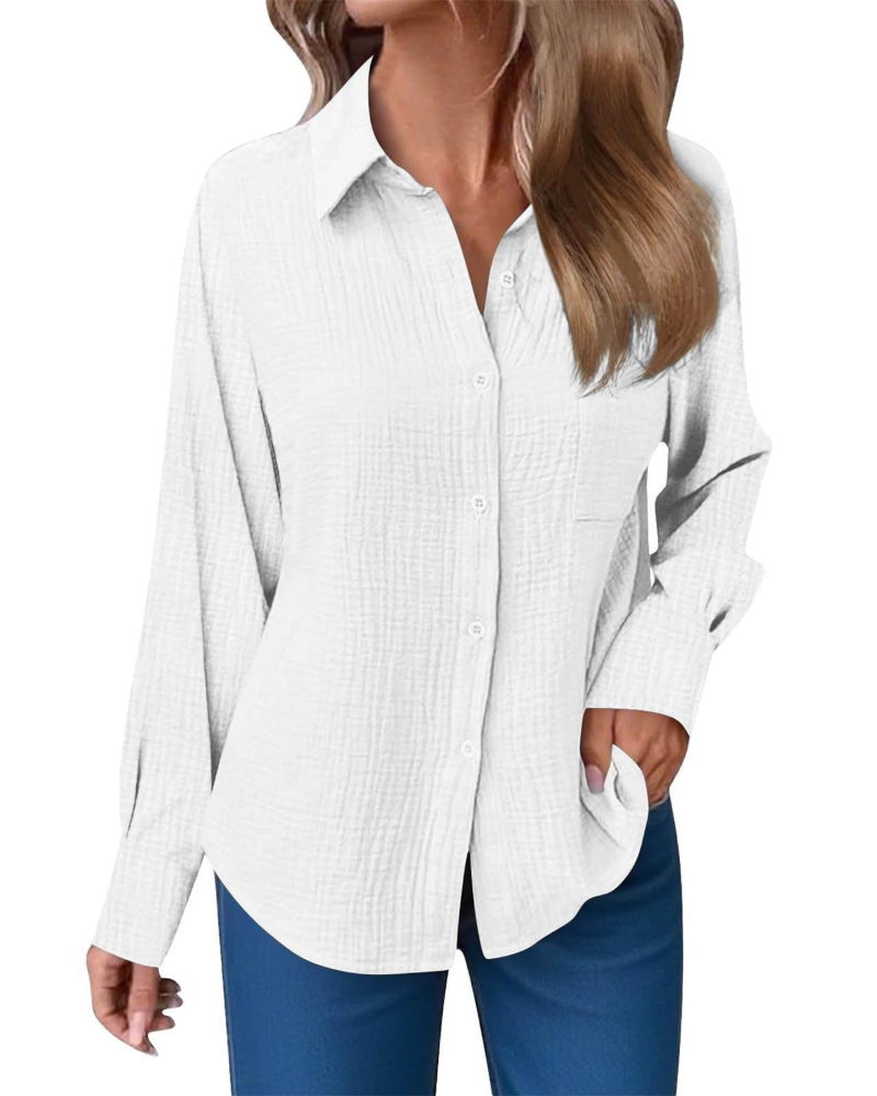 Blusa Hannah Donna – Camisa de Muselina de Algodón con Escote en V, Botones y Bolsillo