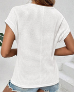 Phoebe Women's Blouse – Waffle Top with Crew Neck, Crochet Details & Soft Fit