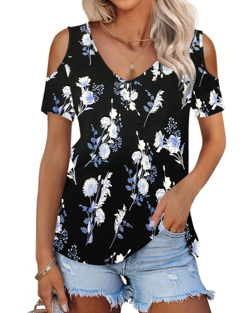 Ariana Top Donna – T-shirt d'été à épaules dénudées avec col en V et manches courtes