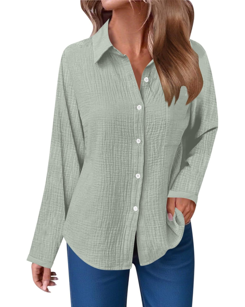 Blusa Hannah Donna – Camisa de Muselina de Algodón con Escote en V, Botones y Bolsillo