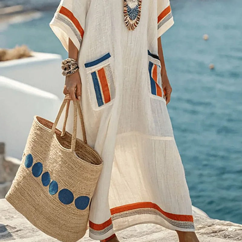 Alisia Vestido Largo Mujer – Maxi Vestido Elegante con Bolsillos & Corte Fluido de Verano