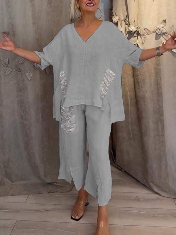 Shiara Conjunto Mujer Dos Piezas – Conjunto Oversize con Cintura Elástica y Pantalones Anchos