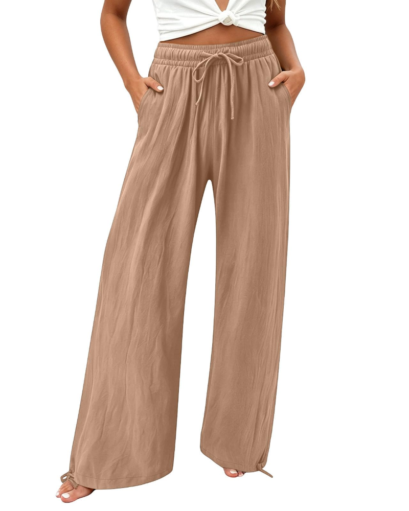 Pantalones Palazzo Emily para mujer – Pantalones de algodón y lino de cintura alta con pierna ancha