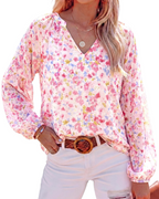 Sophia Damenbluse – Blumenbluse mit V-Ausschnitt und Ballonärmeln