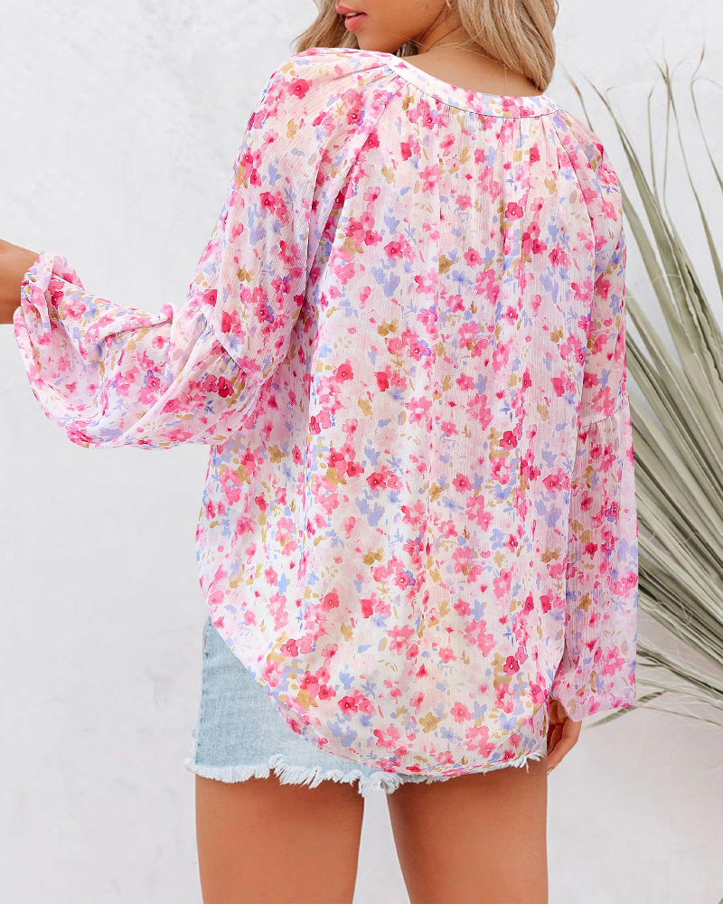Sophia Damenbluse – Blumenbluse mit V-Ausschnitt und Ballonärmeln
