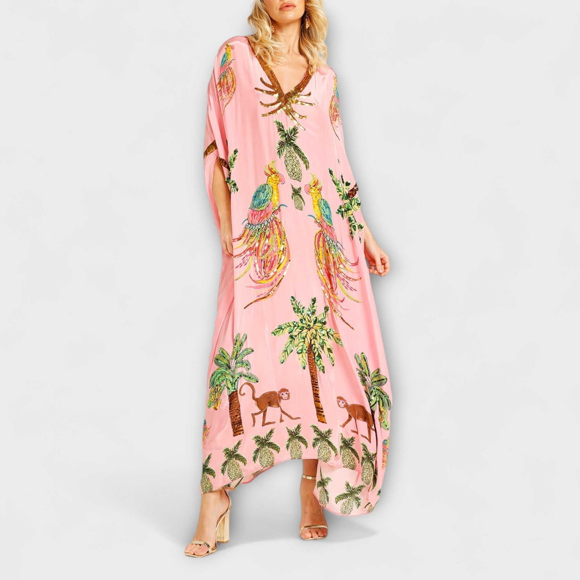 Vestido Luna para Mujer Monohombro – Vestido Tropical con Palma, Largo y Fluido Casual Chic