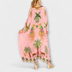 Robe une épaule Luna pour femme – Robe tropicale palmier, longue fluide chic décontracté