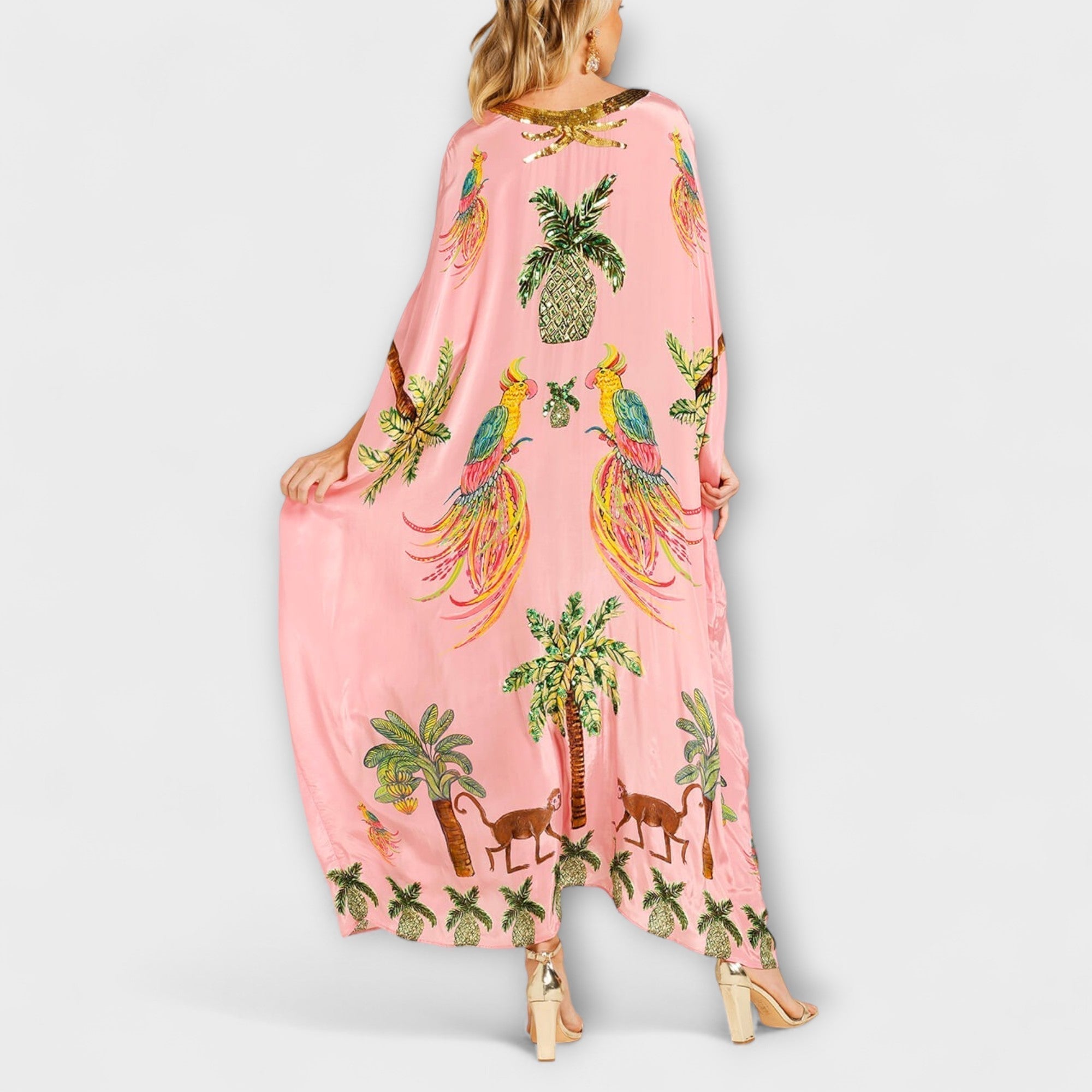 Robe une épaule Luna pour femme – Robe tropicale palmier, longue fluide chic décontracté