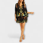 Robe une épaule Luna pour femme – Robe tropicale palmier, longue fluide chic décontracté