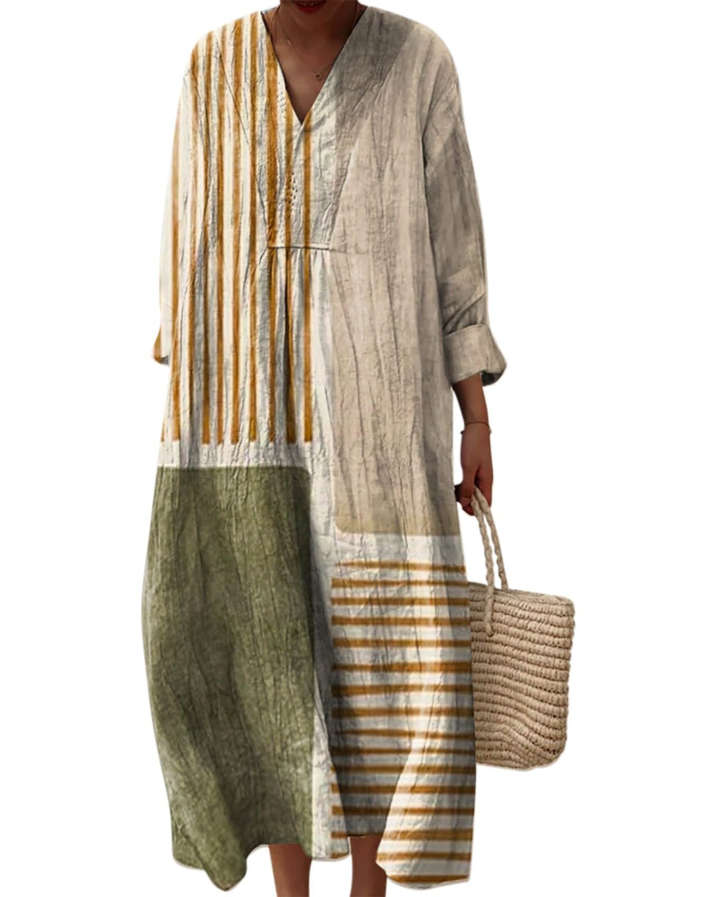 Natalie Abito Donna – Vestito Midi Boho con Scollo a V, Maniche Lunghe & Tessuto Leggero