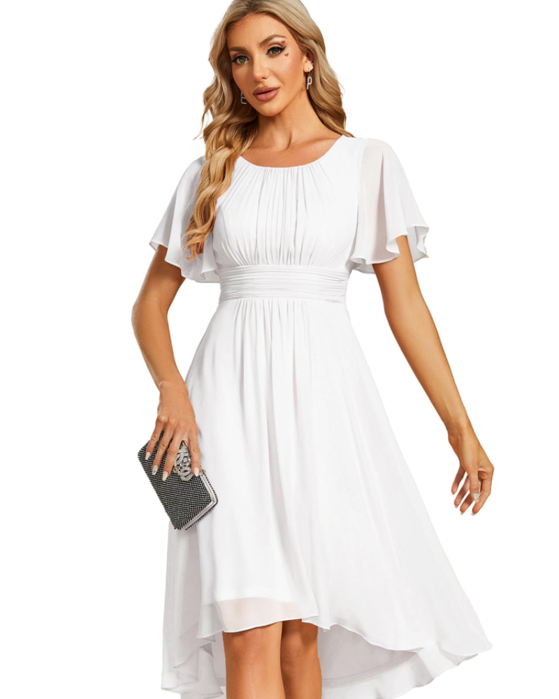 Claire Abito Elegante Donna – Vestido Midi de Chifón en línea A con mangas cortas y escote redondo