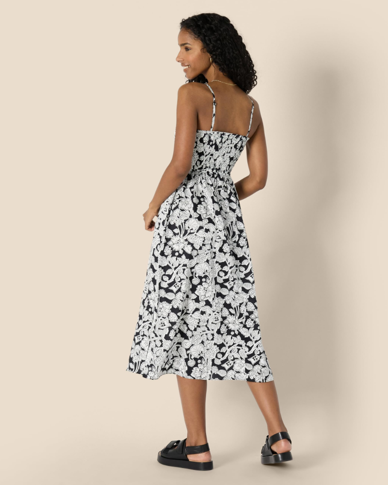 Grace Abito Donna – Vestito Midi in Cotone Sateen con Corpino Smock & Spalline Regolabili