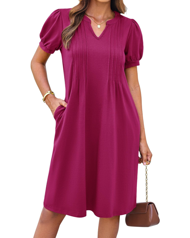 Sophia Abito Donna – Vestito Midi A-Line con Scollo Henley, Tasche & Maniche Corte