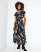 Elena Abito Donna – Vestito Floreale in Georgette con Scollo a V, Cintura & Orlo Asimmetrico