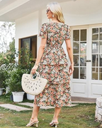 Scarlett Abito Donna – Vestito Floreale A-Line con Scollo a V, Vita Elasticizzata & Maniche Corte