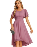 Claire Abito Elegante Donna – Midi šaty z šifónu ve tvaru A s krátkými rukávy a kulatým výstřihem
