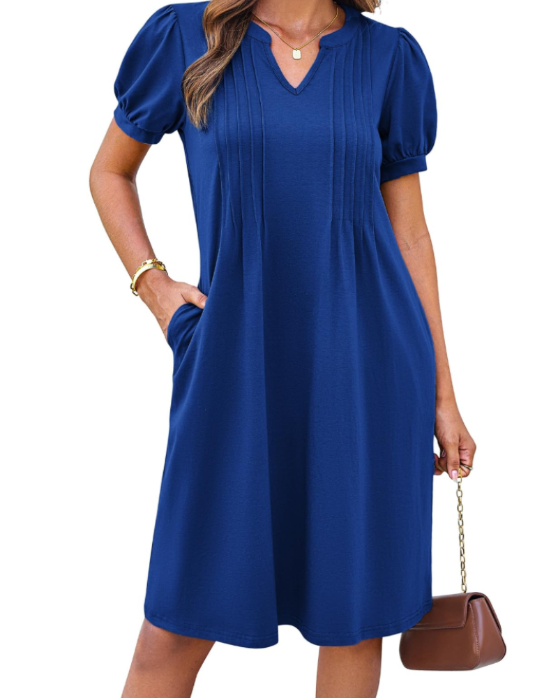 Sophia Abito Donna – Vestito Midi A-Line con Scollo Henley, Tasche & Maniche Corte