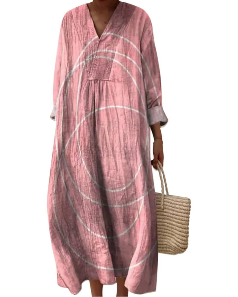 Natalie Abito Donna – Vestito Midi Boho con Scollo a V, Maniche Lunghe & Tessuto Leggero