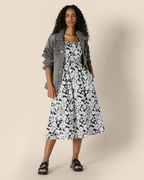 Grace Abito Donna – Vestito Midi in Cotone Sateen con Corpino Smock & Spalline Regolabili