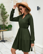 Hazel Women's Dress – Midi A-Line Dress with V-Neck, Pockets & Elastic Waist