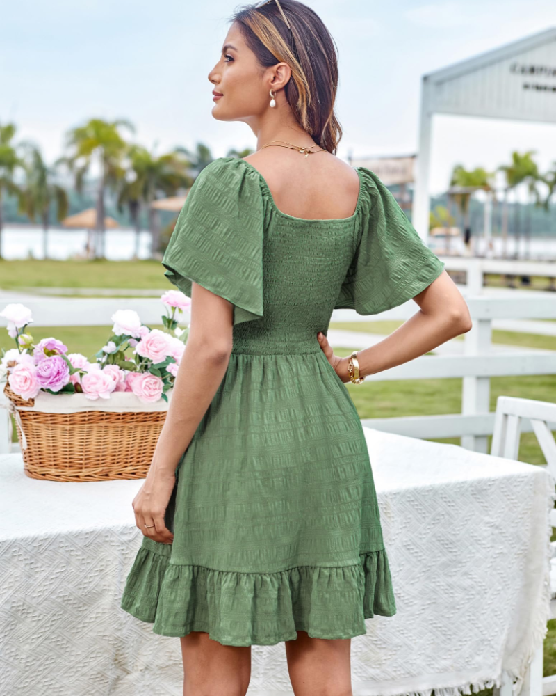 Claire Abito Donna – Vestito A-Line con Maniche a Volant, Scollo Bardot & Fiocco