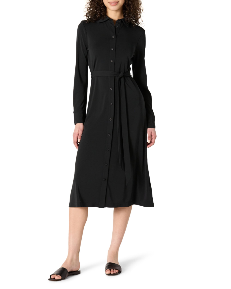 Madison Robe Femme – Robe Chemisier Midi avec Ceinture, Manches Longues & Col Col Classique