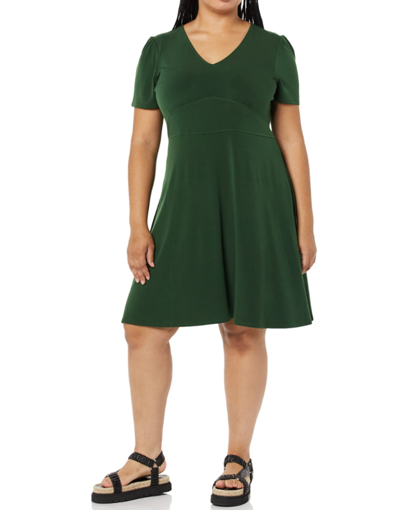 Avery Vestido de Mujer – Vestido Fit & Flare con Escote en V, Cintura Fruncida y Línea A
