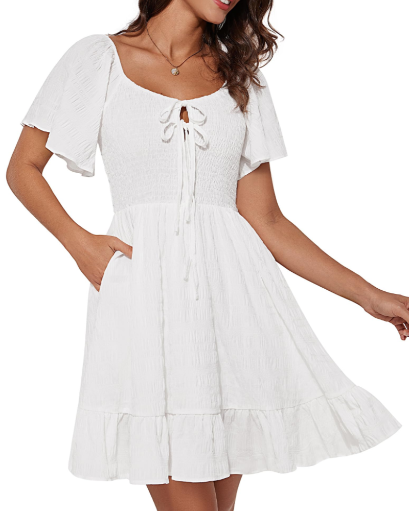 Vestido A-Line para mujer Claire Abito – con mangas con volantes, escote Bardot y lazo
